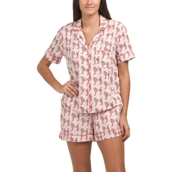 BOUFFANTS & BROKEN HEARTS 2pc Sassier Poodles Pajama Pink Shorts Set Small NWT - Picture 1 of 16